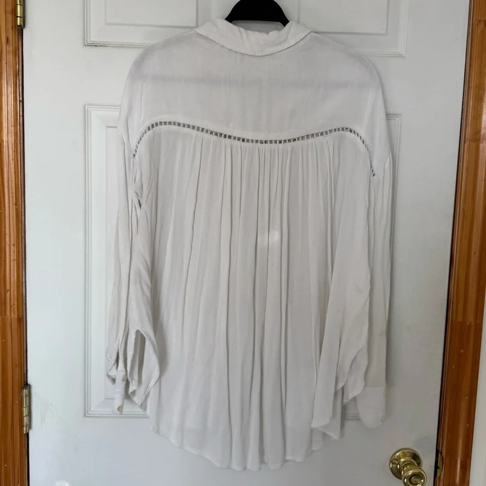 Free People Katie Bird White Button Down Shirt with Lace Accents - Picture 7 of 8